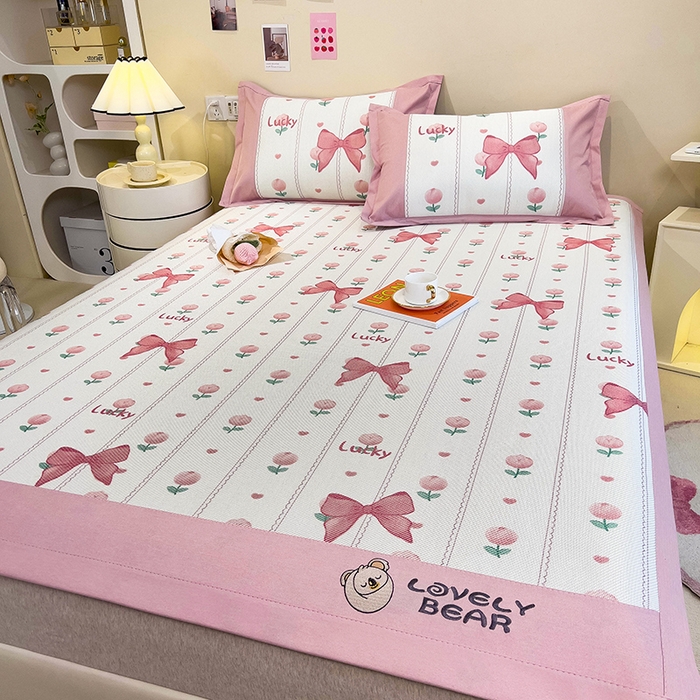 91家纺网 家纺一手货源 找家纺 全季家居 2024新款A类抗菌数码印花冰藤席三件套 床席款-蝴蝶结