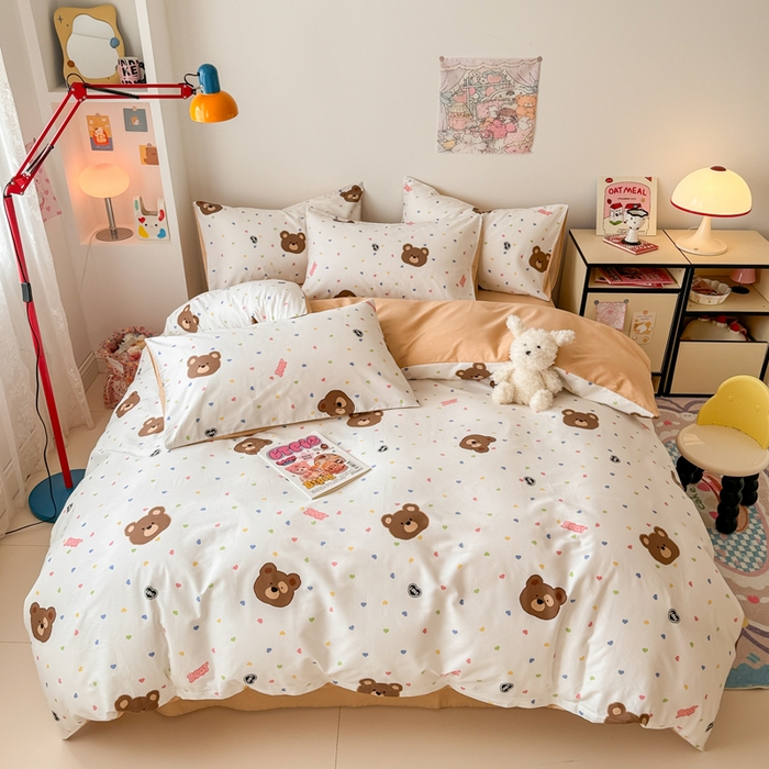 91家纺网 家纺一手货源 找家纺 慕尚 2025新款13070全棉小清新四件套 哆咪熊