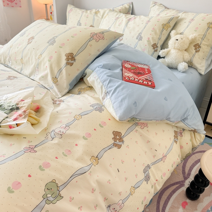 91家纺网 家纺一手货源 找家纺 慕尚 2025新款13070全棉小清新四件套 冒险家熊