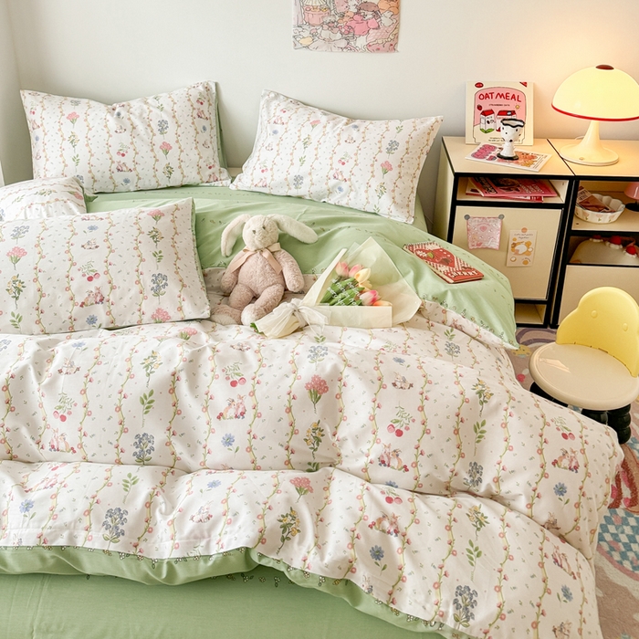 91家纺网 家纺一手货源 找家纺 慕尚 2025新款13070全棉小清新四件套 兔兔奇遇