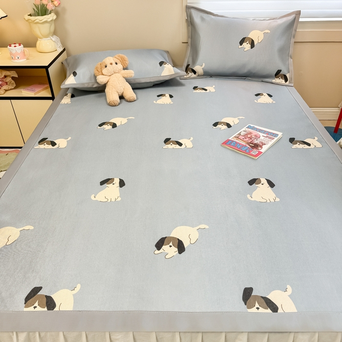 91家纺网 家纺一手货源 找家纺 2025新款慕尚600D数码印花冰丝凉席 淘气狗