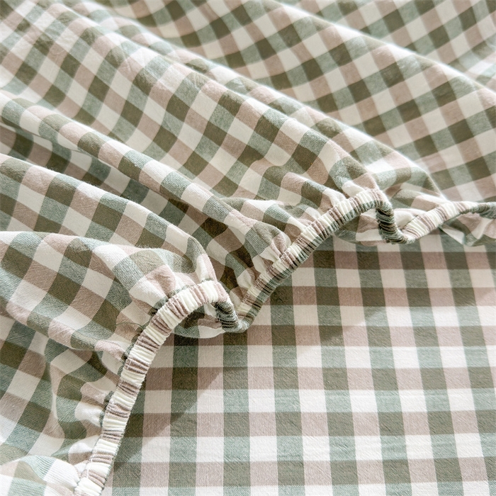 91家纺网 家纺一手货源 找家纺 北欧良品 2024新款水洗棉单品床笠、床单--格纹款（床笠、床单） 草绿小格