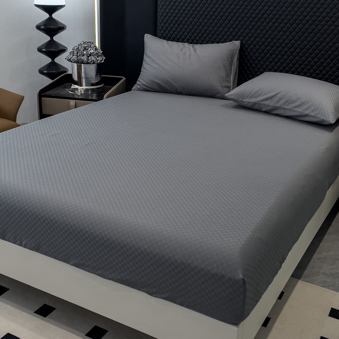 91家纺网 家纺一手货源 找家纺 金鑫汇 2024新款提花小方格全棉套件单品系列-单床笠 深灰