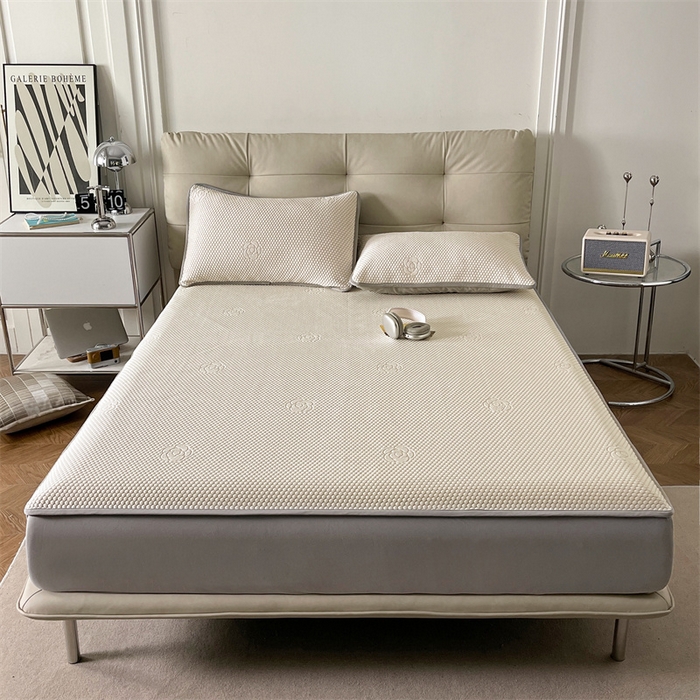 91家纺网 家纺一手货源 找家纺 2024新款抗菌凉豆豆提花床笠款凉席-花朵系列 花朵-柠檬黄