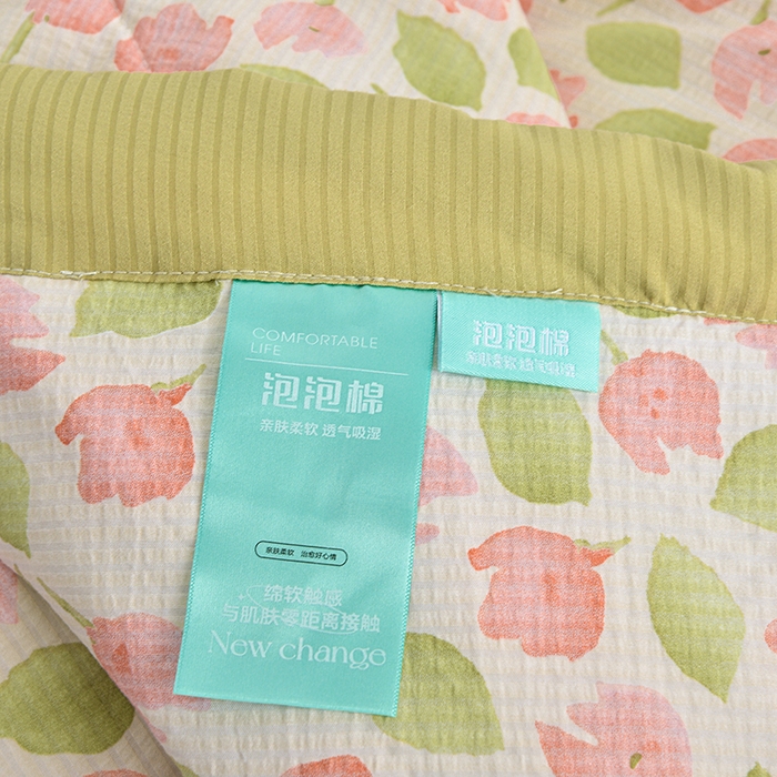 91家纺网 家纺一手货源 找家纺 梦柏家纺 2024新款亲肤泡泡棉夹棉床盖夏被四件套 花舞