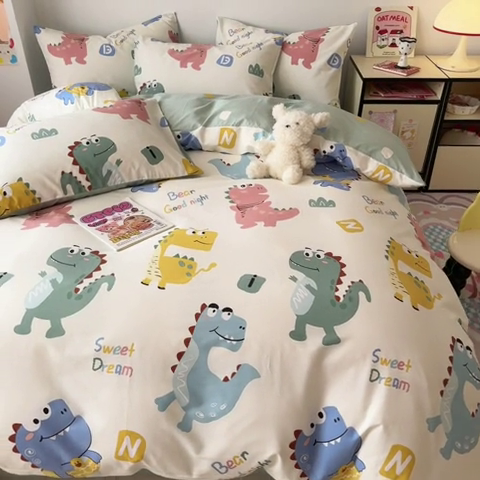 91家纺网 家纺一手货源 找家纺 慕尚 2025新款13070全棉小清新四件套 恐龙先生