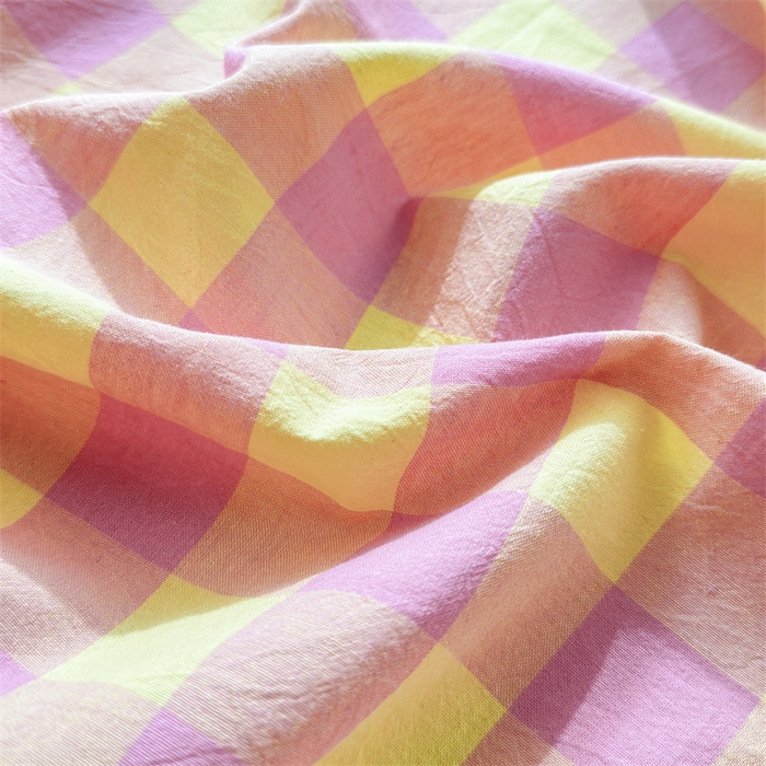 91家纺网 家纺一手货源 找家纺 北欧良品 2024新款水洗棉单品床笠、床单--格纹款（床笠、床单） 粉黄中格