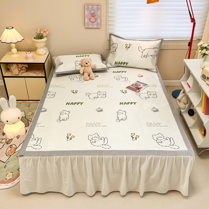 91家纺网 家纺一手货源 找家纺 2025新款慕尚600D数码印花冰丝凉席 慵懒猫