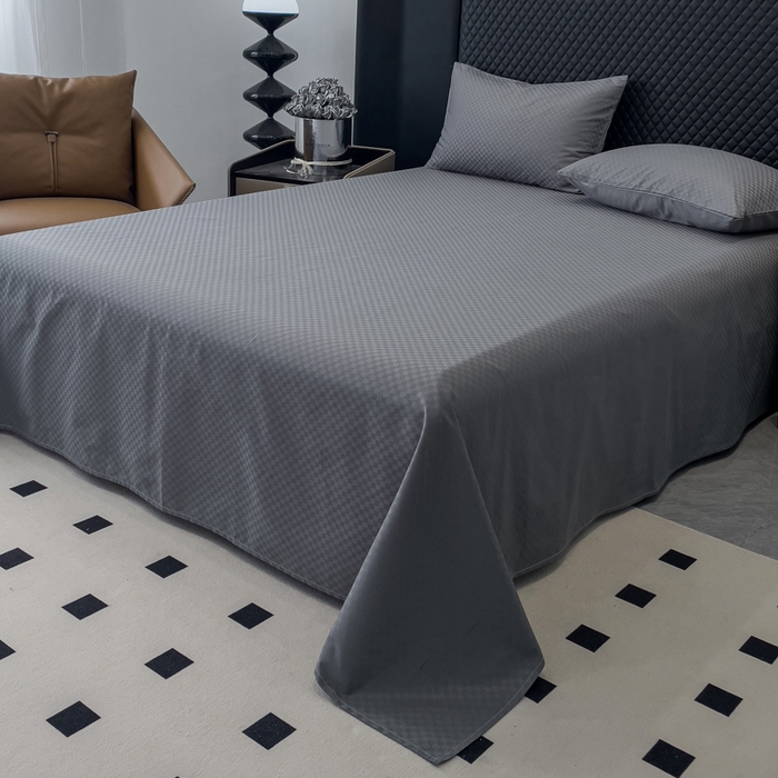 91家纺网 家纺一手货源 找家纺 金鑫汇 2024新款提花小方格全棉套件单品系列-单床单 深灰