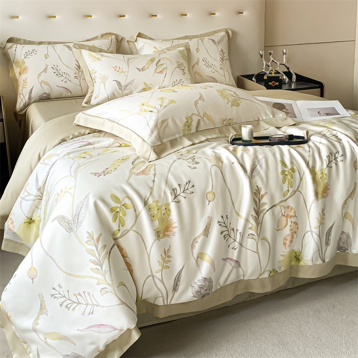 91家纺网 家纺一手货源 找家纺 蓝米卡夫 2024新品-A类50支新时尚天丝印花拼角款系列 百卉