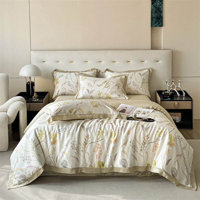 91家纺网 家纺一手货源 找家纺 蓝米卡夫 2024新品-A类50支新时尚天丝印花拼角款系列 百卉