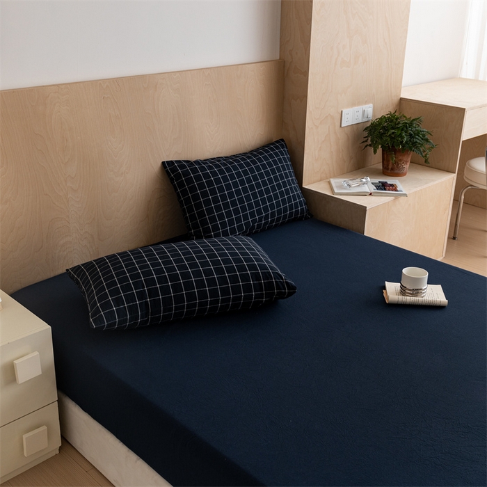 91家纺网 家纺一手货源 找家纺 北欧良品 2024新款水洗棉单品床笠、床单--纯色款（床笠、床单） 藏青