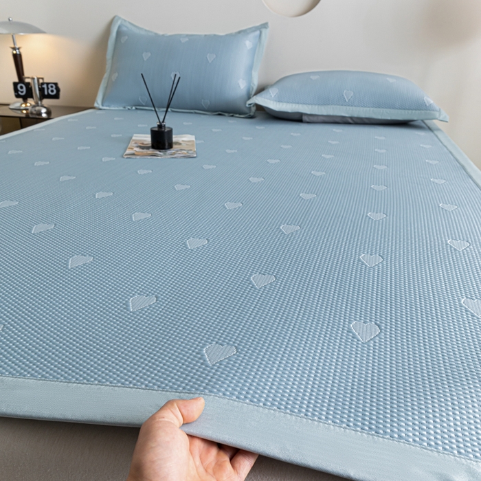 91家纺网 家纺一手货源 找家纺 航途席业 2025新款凉席凉豆豆软席床席款 心相印-海盐蓝