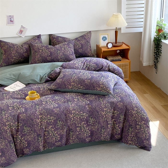 91家纺网 家纺一手货源 找家纺 2024新款全棉纯棉双层纱三层纱立体提花四件套 美好旋律