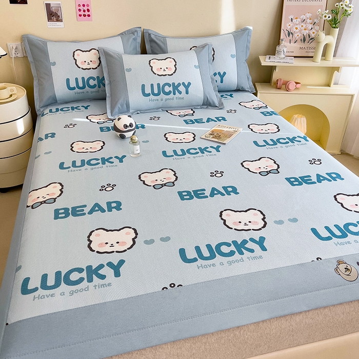 91家纺网 家纺一手货源 找家纺 全季家居 2024新款A类抗菌数码印花冰藤席三件套 床席款-幸运熊