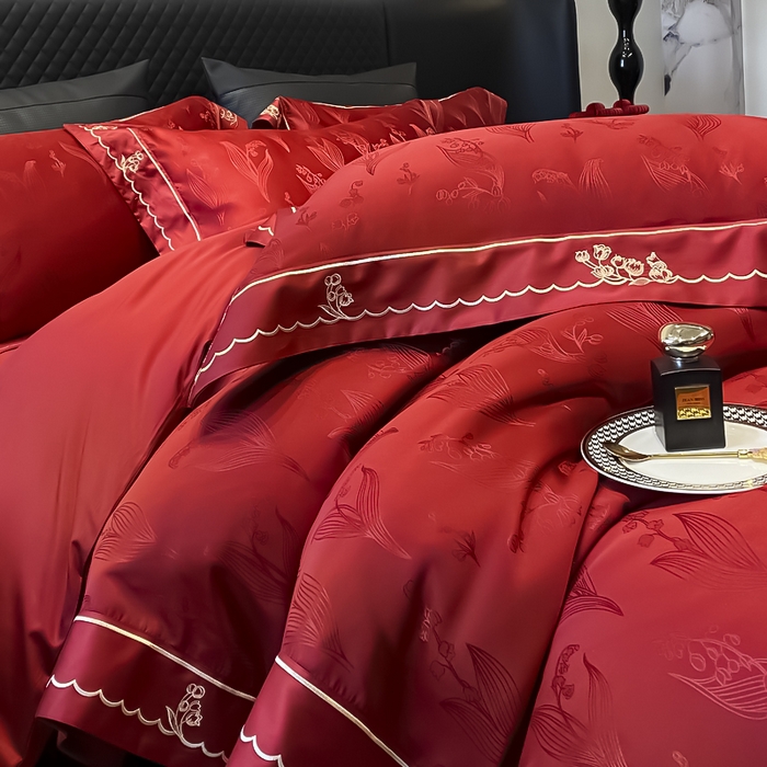 91家纺网 家纺一手货源 找家纺 优悦生活馆 2024新款提花婚庆四件套 铃兰风情