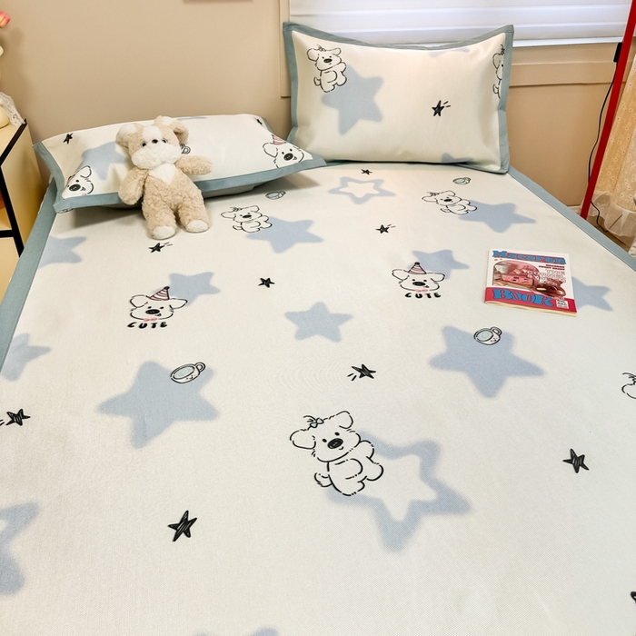 91家纺网 家纺一手货源 找家纺 2025新款慕尚600D数码印花冰丝凉席 星星狗