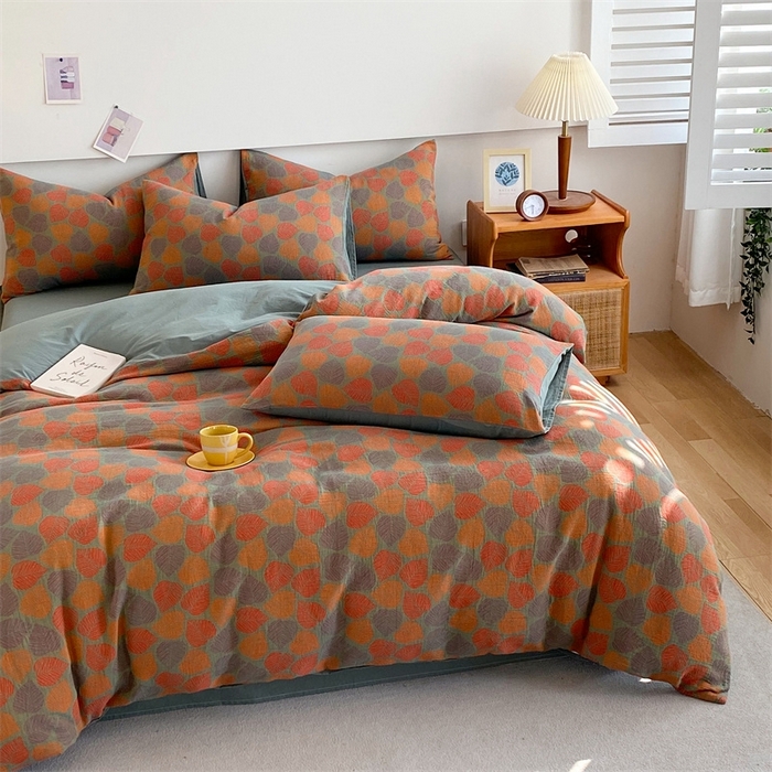 91家纺网 家纺一手货源 找家纺 2024新款全棉纯棉双层纱三层纱立体提花四件套 春日密语