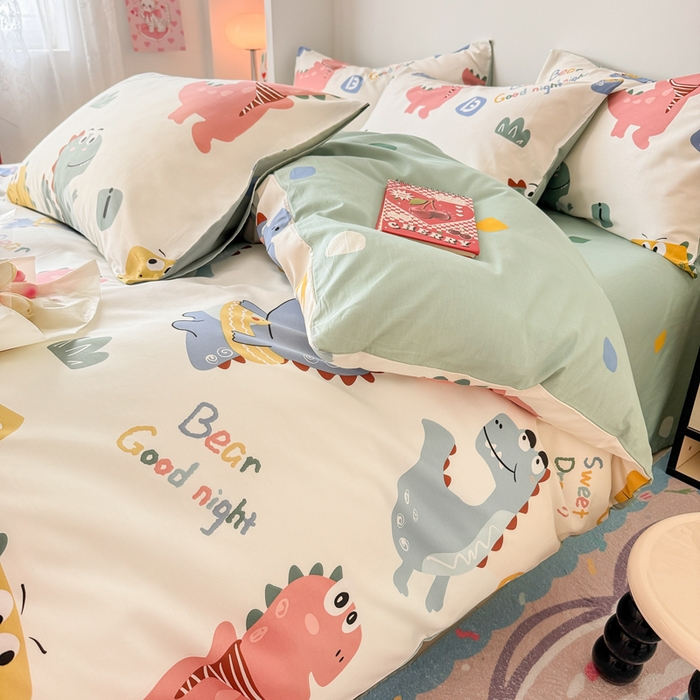 91家纺网 家纺一手货源 找家纺 慕尚 2025新款13070全棉小清新四件套 恐龙先生