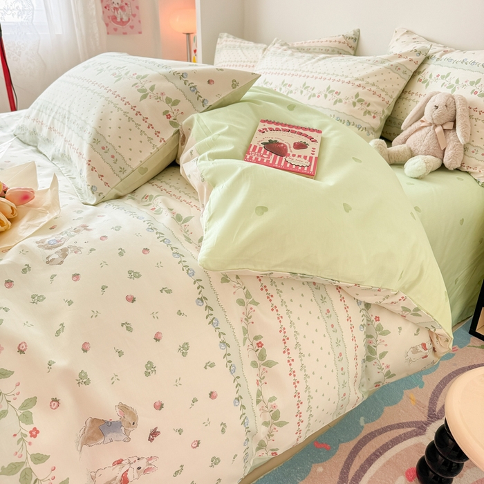 91家纺网 家纺一手货源 找家纺 慕尚 2025新款13070全棉小清新四件套 叮叮兔