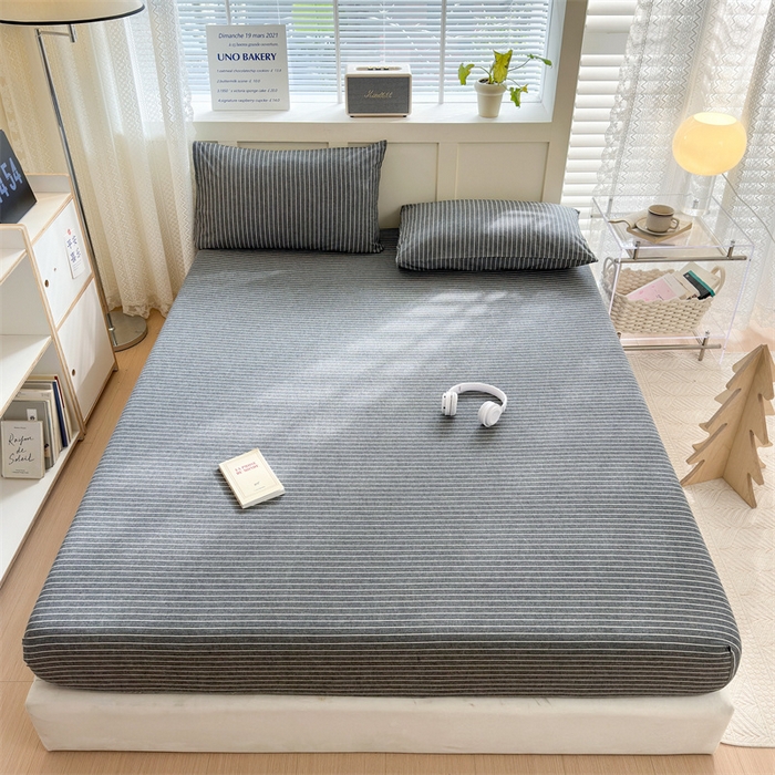 91家纺网 家纺一手货源 找家纺 北欧良品 2024新款水洗棉单品床笠、床单--格纹款（床笠、床单） 极简条灰