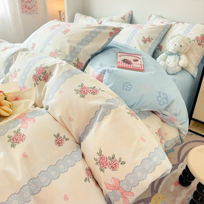 91家纺网 家纺一手货源 找家纺 慕尚 2025新款13070全棉小清新四件套 花朵丛中