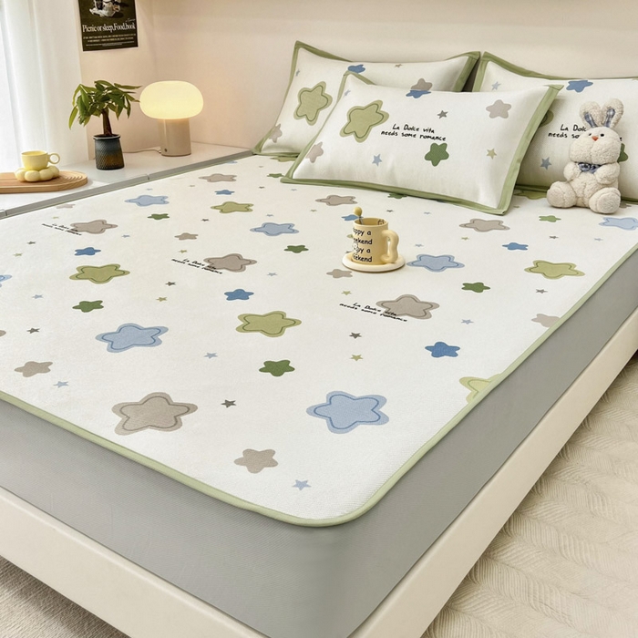 91家纺网 家纺一手货源 找家纺 全季家居 2024新款5A抗菌小清新数码印花冰藤席 床笠款-彩色星星