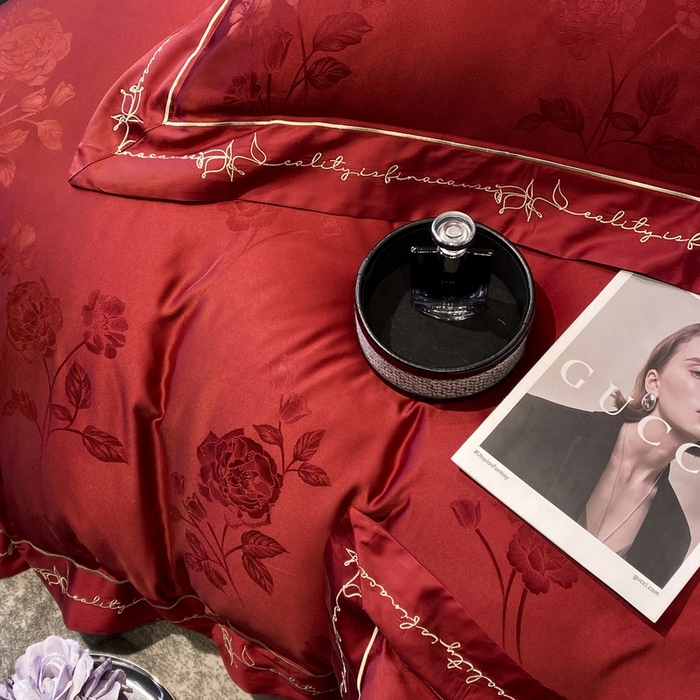 91家纺网 家纺一手货源 找家纺 优悦生活馆 2024新款提花婚庆四件套 玫瑰之约