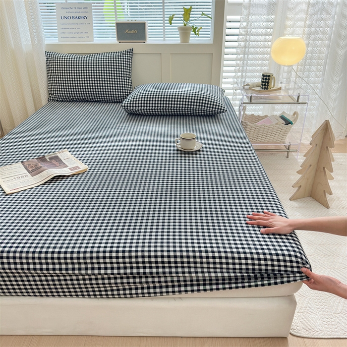 91家纺网 家纺一手货源 找家纺 北欧良品 2024新款水洗棉单品床笠、床单--格纹款（床笠、床单） 黑白小格