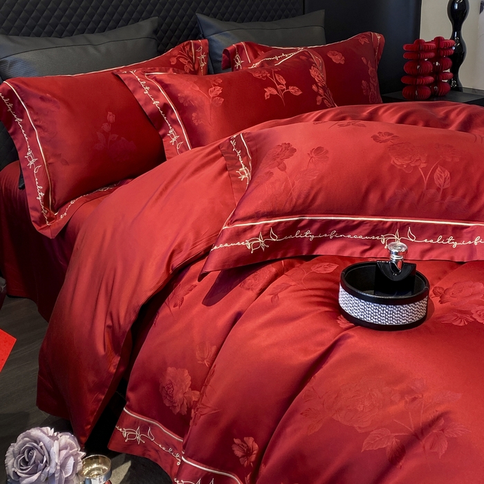 91家纺网 家纺一手货源 找家纺 优悦生活馆 2024新款提花婚庆四件套 玫瑰之约