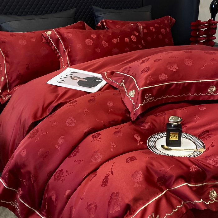 91家纺网 家纺一手货源 找家纺 优悦生活馆 2024新款提花婚庆四件套 理想花海