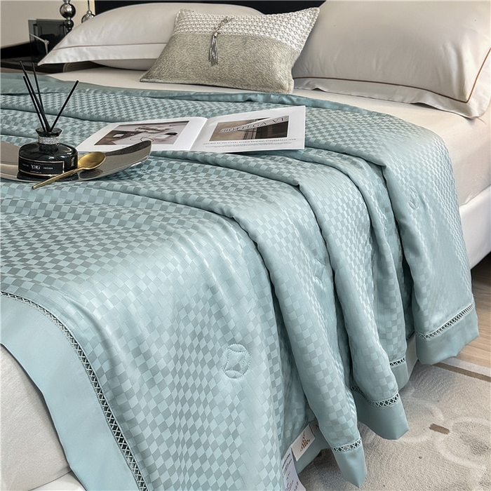 91家纺网 家纺一手货源 找家纺 蜜柚 2024新款60s莱赛尔天丝提花大豆夏被-格言系列（控价199以上） 格言绿