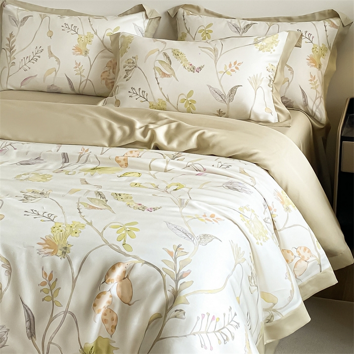 91家纺网 家纺一手货源 找家纺 蓝米卡夫 2024新品-A类50支新时尚天丝印花拼角款系列 百卉