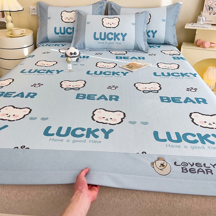 91家纺网 家纺一手货源 找家纺 全季家居 2024新款A类抗菌数码印花冰藤席三件套 床席款-幸运熊