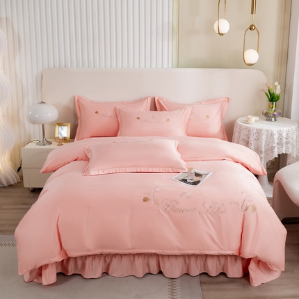 91家纺网 家纺一手货源 找家纺 （总）银石-床裙款水洗真丝绣花四件套