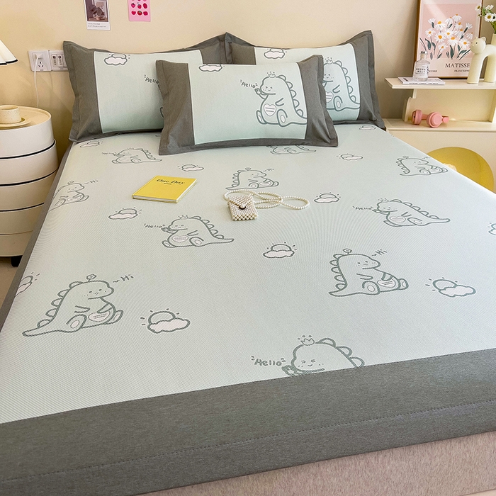 91家纺网 家纺一手货源 找家纺 全季家居 2024新款A类抗菌数码印花冰藤席三件套 床席款-小恐龙