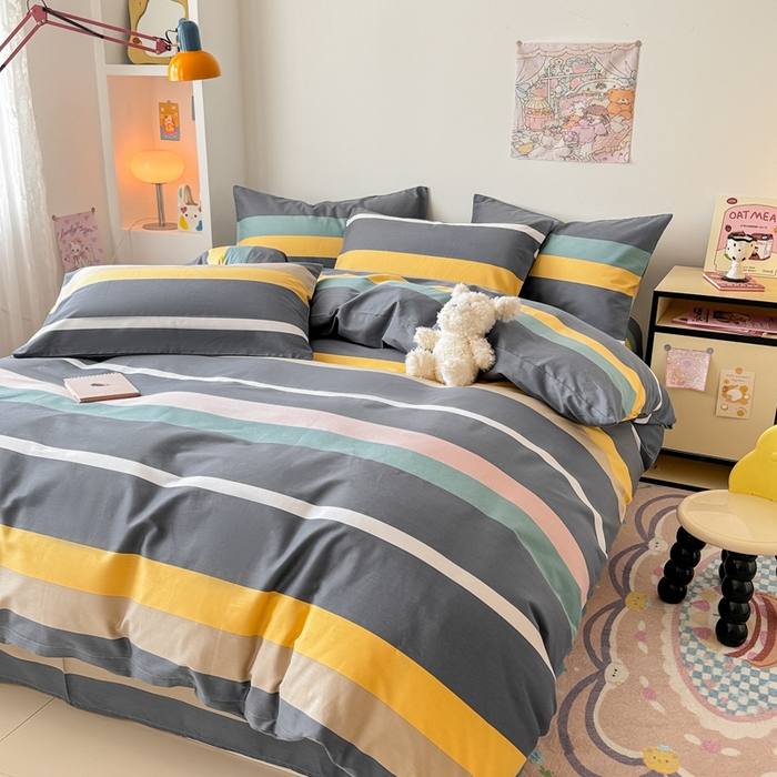 91家纺网 家纺一手货源 找家纺 慕尚 2025新款13070全棉小清新四件套 素条