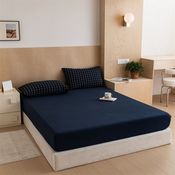 91家纺网 家纺一手货源 找家纺 北欧良品 2024新款水洗棉单品床笠、床单--纯色款（床笠、床单） 藏青