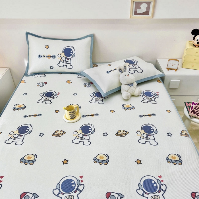 91家纺网 家纺一手货源 找家纺 全季家居 2024新款5A抗菌小清新数码印花冰藤席 床笠款-星空世界