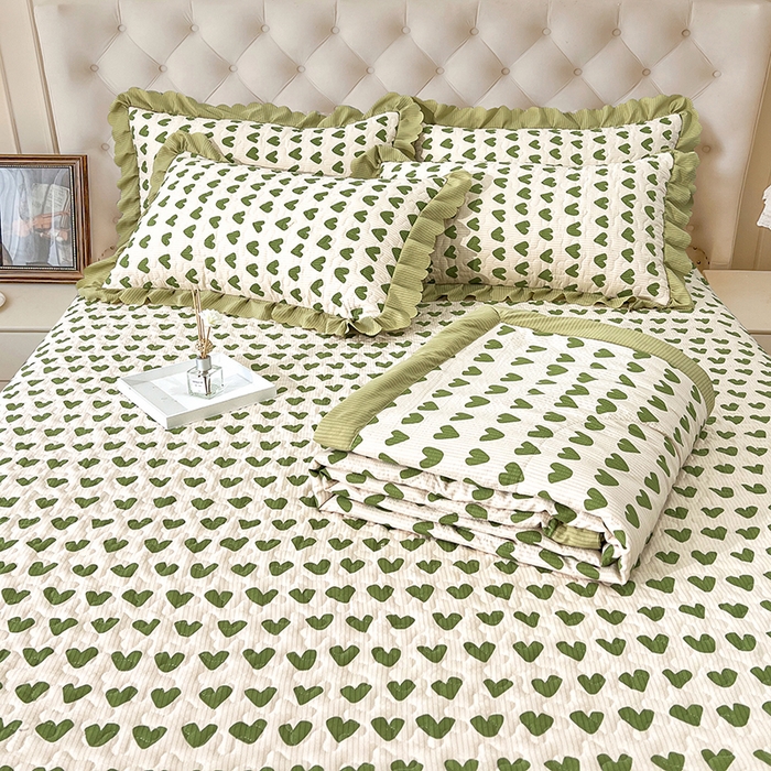 91家纺网 家纺一手货源 找家纺 梦柏家纺 2024新款亲肤泡泡棉夹棉床盖夏被四件套 甜心