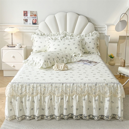 宜凡家纺 2024新款全棉印花单层床裙系列三件套 艾菲尔