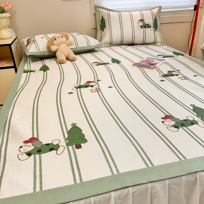 91家纺网 家纺一手货源 找家纺 2025新款慕尚600D数码印花冰丝凉席 健身狗