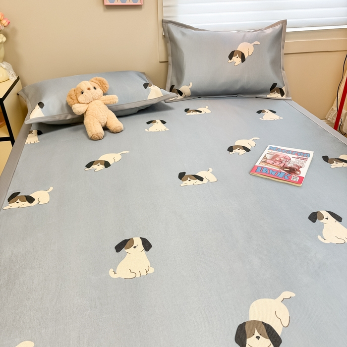 91家纺网 家纺一手货源 找家纺 2025新款慕尚600D数码印花冰丝凉席 淘气狗