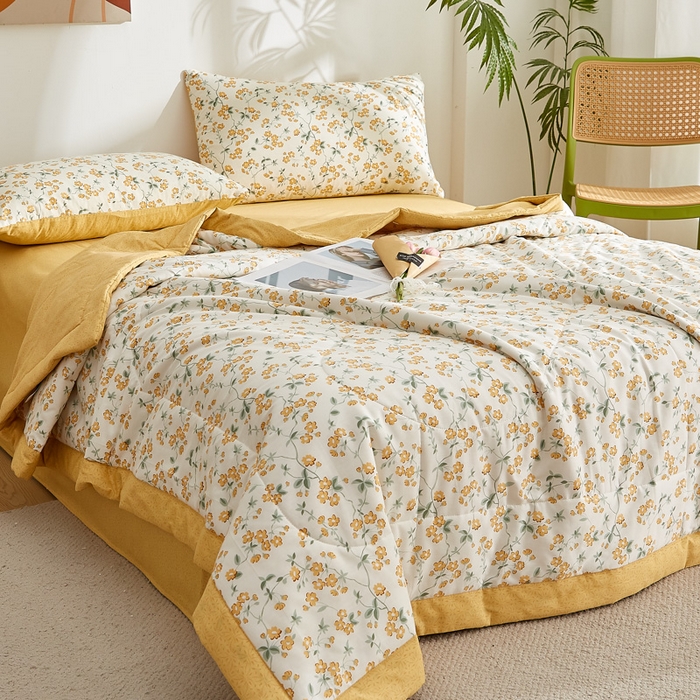 91家纺网 家纺一手货源 找家纺 海洋家纺 2025新款A类里外全棉棉花夏被四件套 风格二 春风拂面