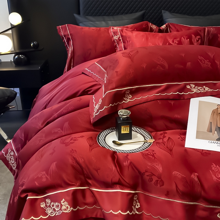 91家纺网 家纺一手货源 找家纺 优悦生活馆 2024新款提花婚庆四件套 铃兰风情