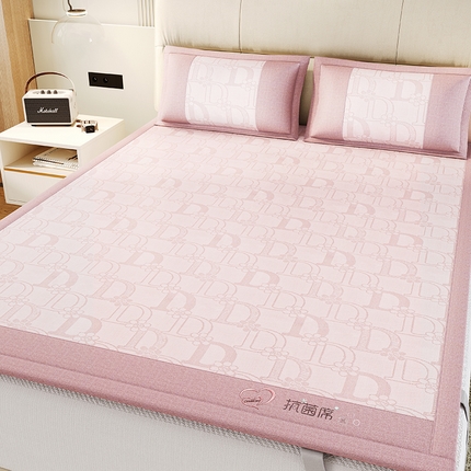 爱宝被业 2024新款冰丝凉席提花刺绣字母款 粉