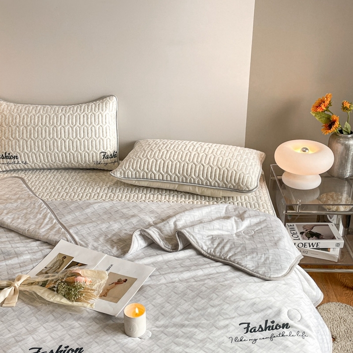 91家纺网 家纺一手货源 找家纺 欧邦 新款纯色A类凉感丝乳胶床笠三件套 银河灰