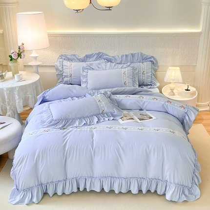 91家纺网 家纺一手货源 找家纺 （总）逸尚阁2024新款水洗磨毛花边刺绣四件套-慕斯