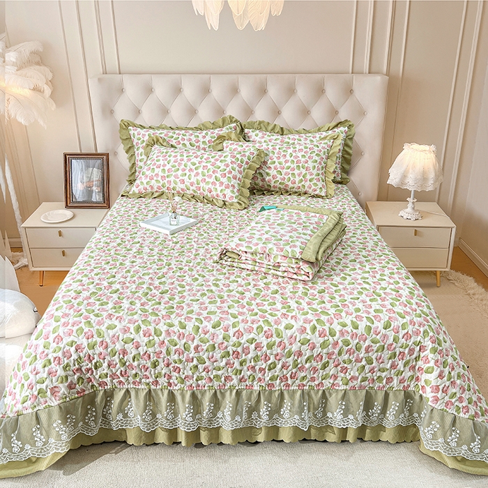 91家纺网 家纺一手货源 找家纺 梦柏家纺 2024新款亲肤泡泡棉夹棉床盖夏被四件套 花舞