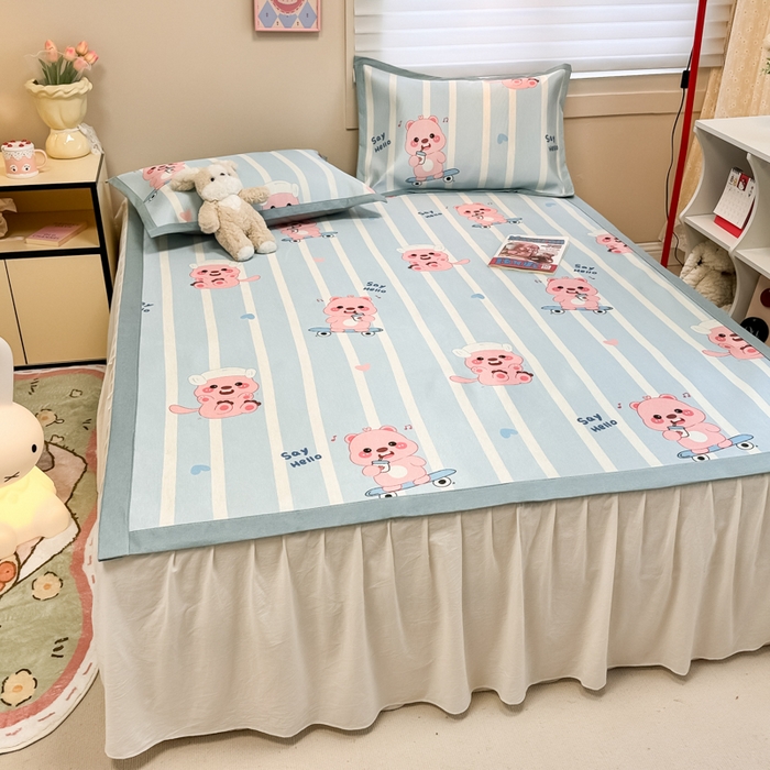 91家纺网 家纺一手货源 找家纺 2025新款慕尚600D数码印花冰丝凉席 滑板熊